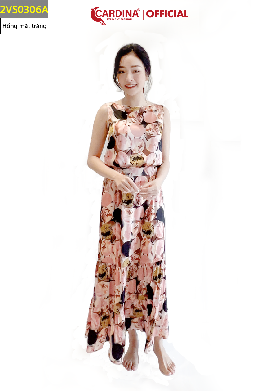 Set Đồ Nữ CARDINA Chất Lụa Satin Nhật Cao Cấp Áo Sát Nách Chân Váy Maxi Họa Tiết Trẻ Trung 2VS03