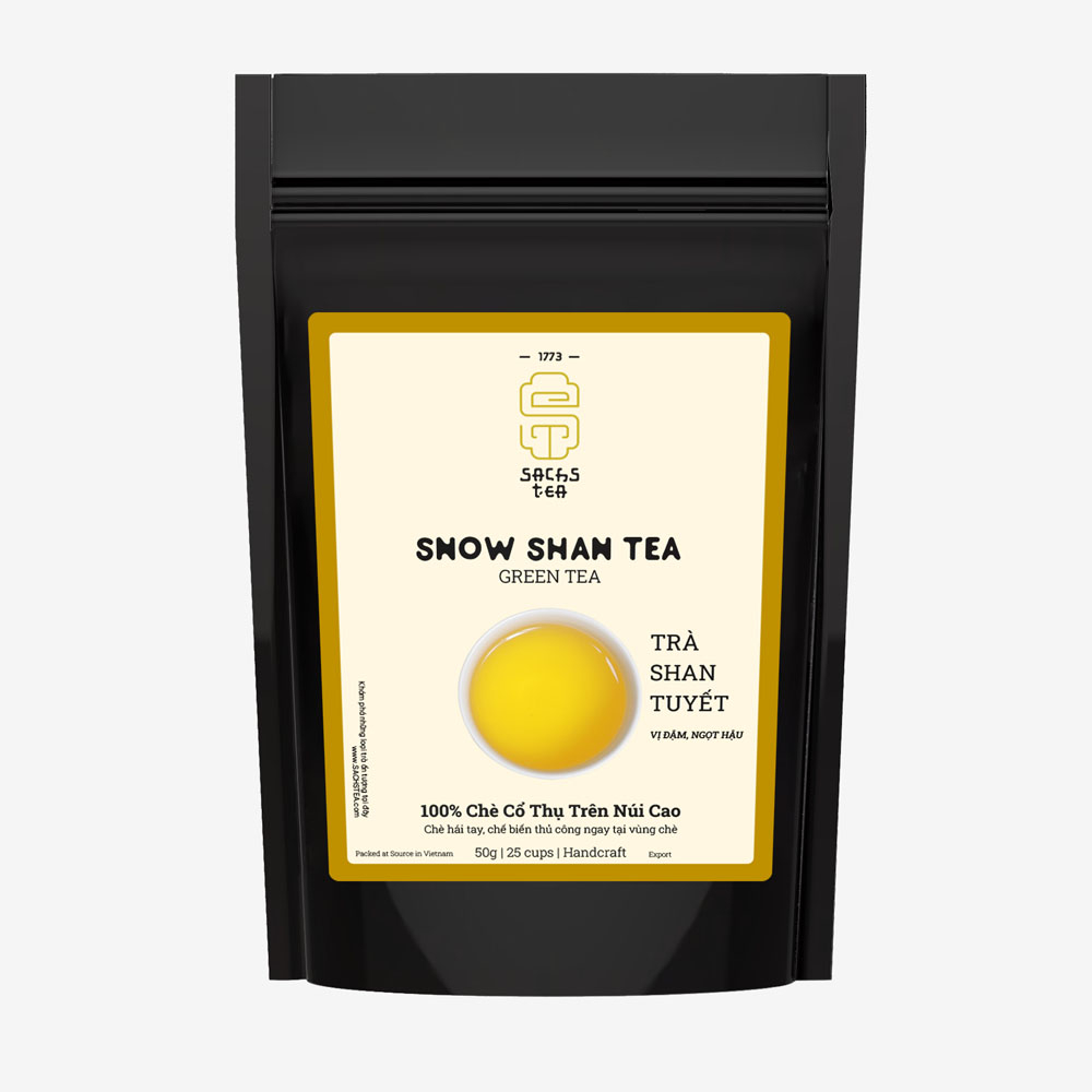 Trà xanh Shan Tuyết SACHS TEA 1773 chè hữu cơ vị nguyên bản túi 50g