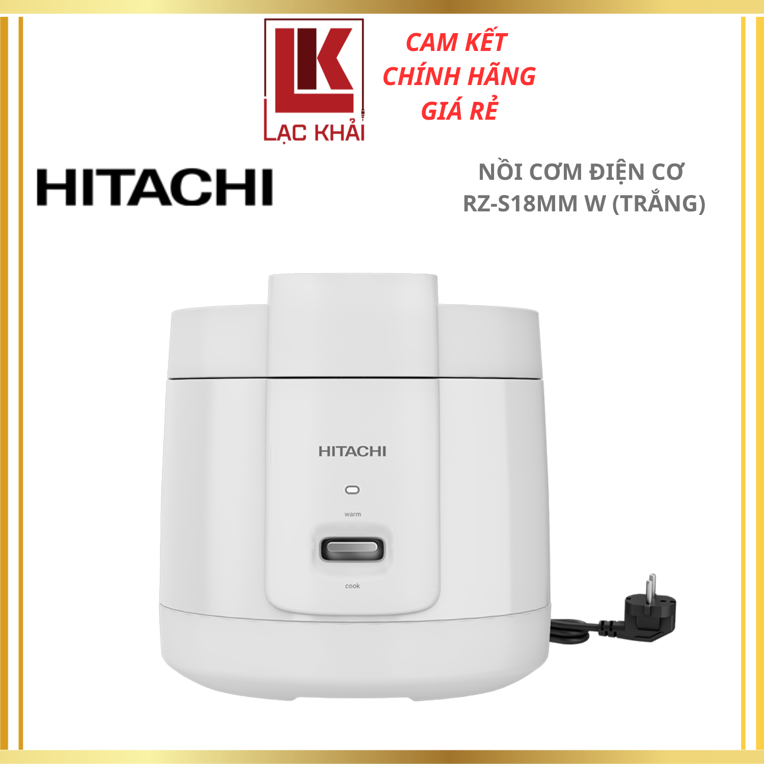 Nồi cơm điện cơ Hitachi RZ-S18MM-W, dung tích 1.8L, màu trắng - Hàng chính hãng