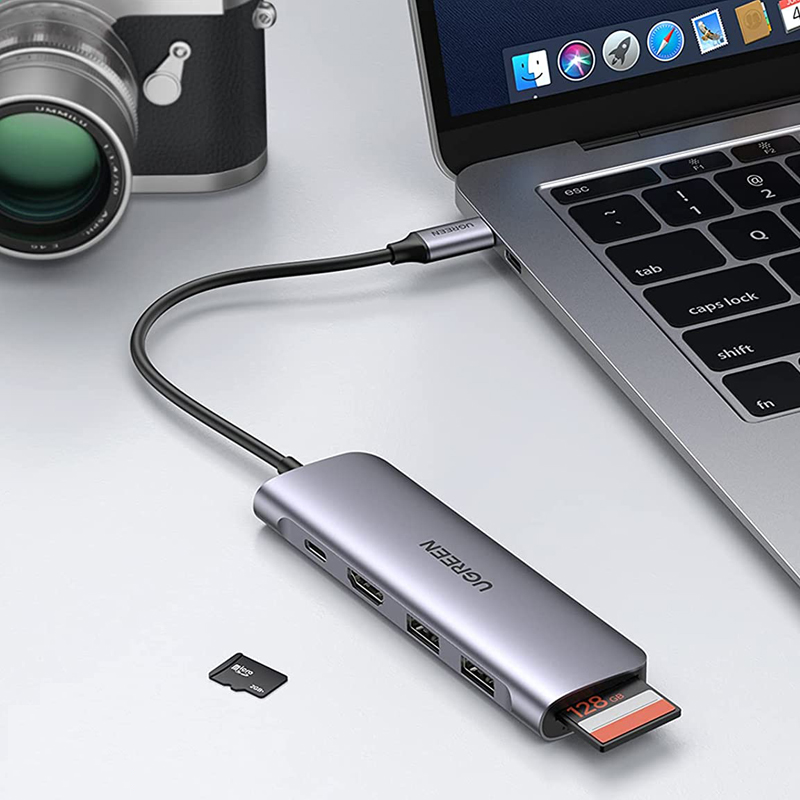 Hub chuyển đổi Ugreen USB-C sang 2*USB3.0-A + HDMI + TF/SD kèm sạc nhanh TypeC CM195- hàng chính hãng