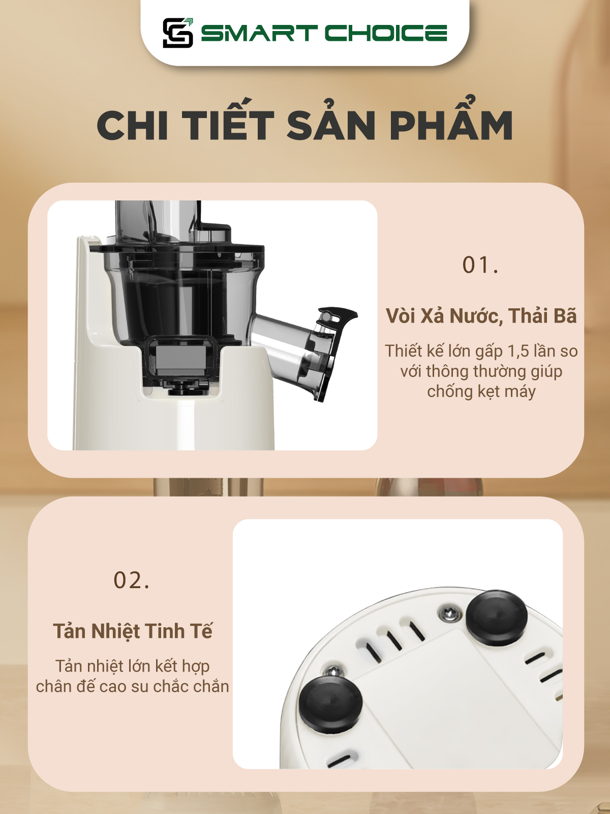 Máy Ép Chậm SmartChoice SCG-EC002 Hàng Chính Hãng, Máy Ép Trái Cây Mini Công Suất 100W Dung Tích 400ml Có Làm Kem