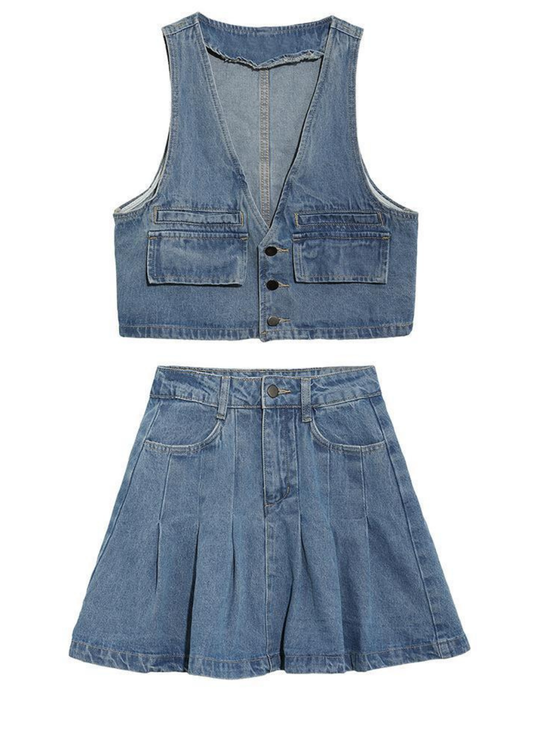 Sét vest jeans HQJeans áo kèm chân váy xòe đơn giãn