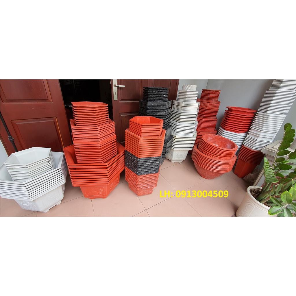 Chậu nhựa lục giác hoa văn Phúc, Lộc, Thọ L20 đa sắc màu