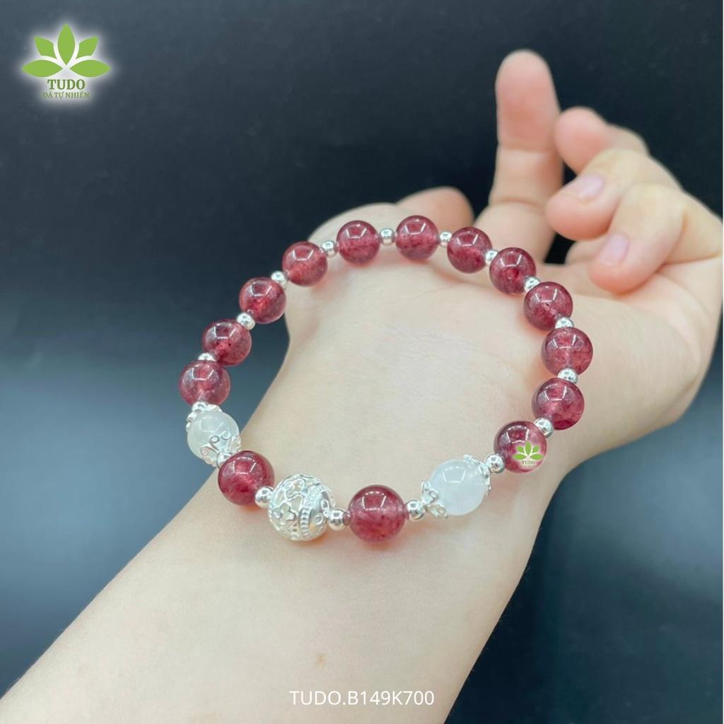 Vòng Tay Bạc Nữ Charm Bạc Bi Khắc 3D TUDO B149K700 Dâu Hồng cho Mệnh Hỏa