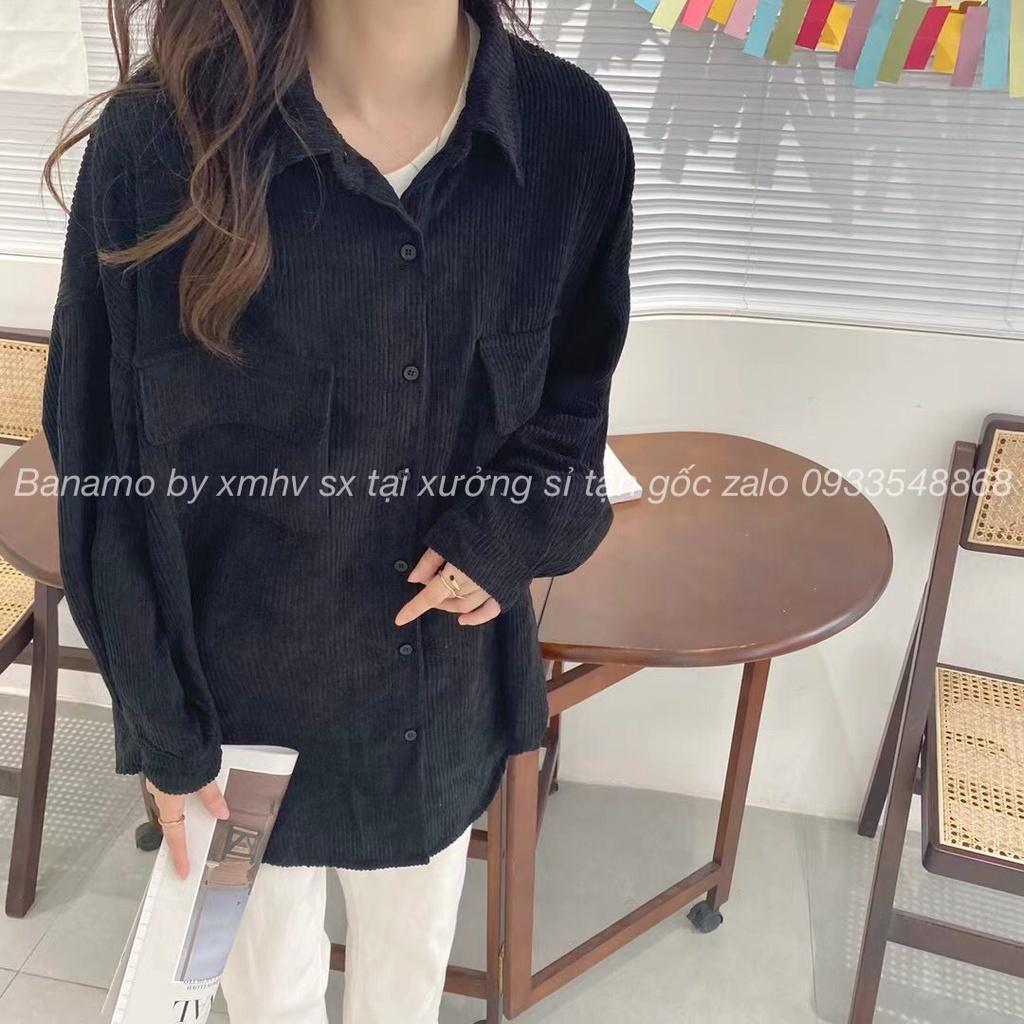 Áo sơ mi chất nhung tăm dáng rộng màu hồng kem đen nâu phong cách ulzzang thời trang Banamo Fashion 351