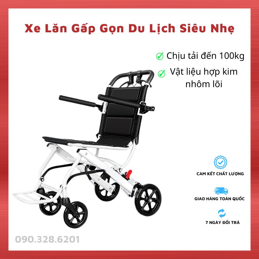 Xe Lăn Cho Người Già Gấp Gọn Siêu Nhẹ, Xe Lăn Du Lịch Xếp Gọn