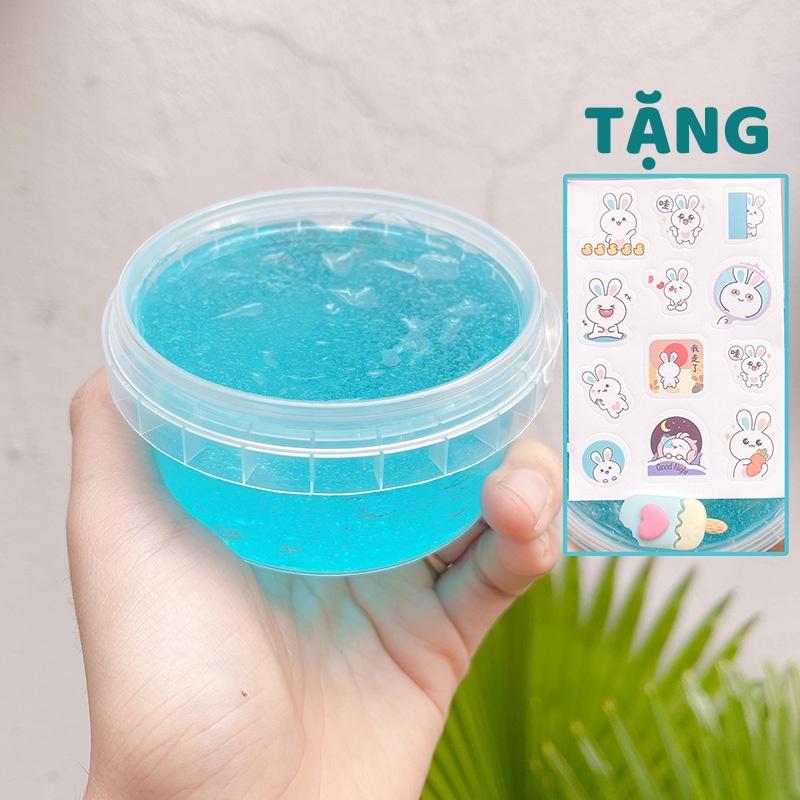 Slime Trong Đại Dương Hộp To 200ml Bóng Dẻo An Toàn - Tặng Kèm Charm Và Sticker Trang Trí