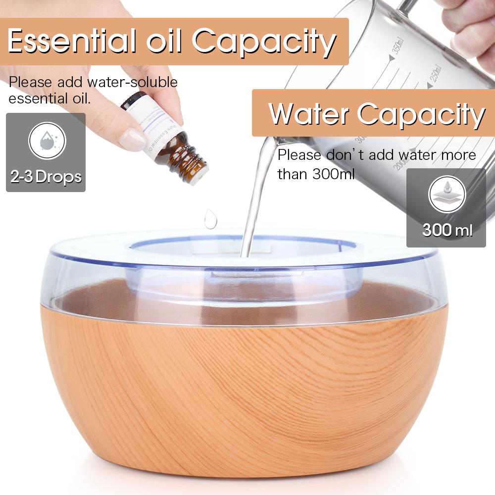 300ML USB Máy Tạo Độ Ẩm Không Khí Điện Máy Khuếch Tán Tinh Dầu Phun Sương Vân Gỗ Xông Tinh Dầu Mini Có 7 Đèn LED Dành Cho Xe Hơi nhà Văn Phòng