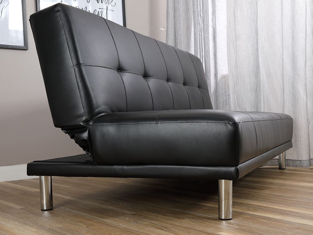 Ghế sofa giường đa năng TESI/L khung gỗ chân thép, đệm bọc da PVC cao cấp màu đen, tựa lưng ngả 3 cấp độ | Index Living Mall - Phân phối độc quyền tại Việt Nam