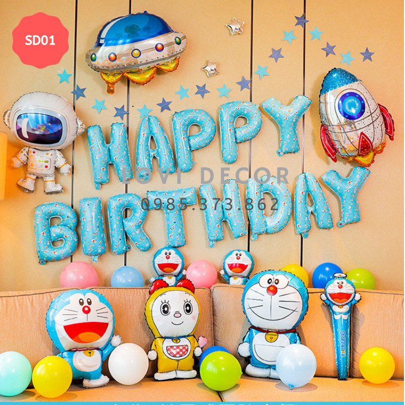 Bộ Bóng Trang Trí Sinh Nhật Doraemon Cho Bé Trai