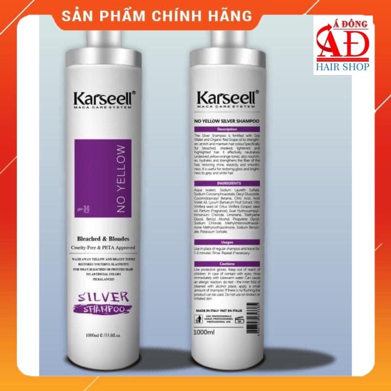 [CHAI TO] DẦU GỘI TÍM KARSEELL NO YELLOW SHAMPOO KHỬ ÁNH VÀNG CHO TÓC TRÂNG BẠCH KIM 1000ML