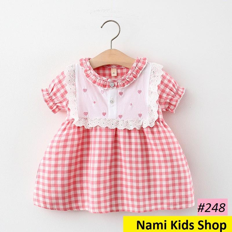 Váy tim ren ngực họa tiết caro hàng Quảng Châu cao cấp cho bé