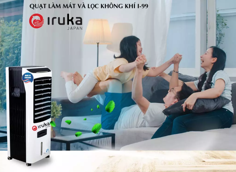 Quạt Điều Hòa, Làm Mát Không Khí  IRUKA I-99 Cảm Ứng 3 Chế Độ Gió, 4 Chế Độ Đảo Chiều Dung Tích 17L Công Suất 200W - Hàng Chính Hãng