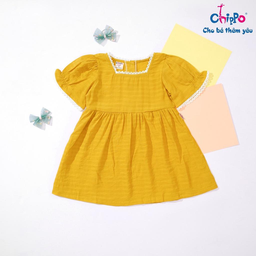 Váy cổ tròn Chippo cho bé gái chất liệu đũi lụa Váy Đầm cho bé từ 1 đến 5 tuổi (10-19Kg)