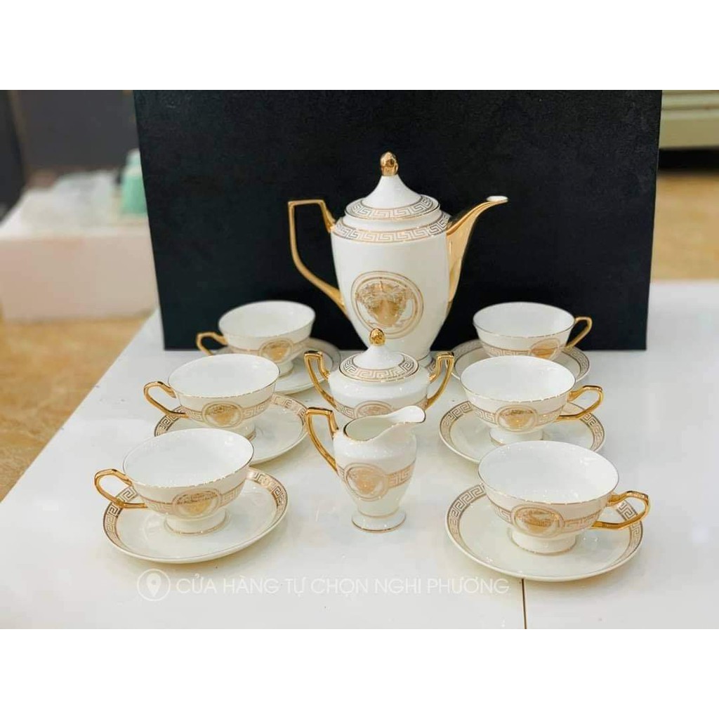 BỘ BÌNH TRÀ SỨ XƯƠNG CAO CẤP PHONG CÁCH CHÂU ÂU SANG TRỌNG, KÈM 6 ĐĨA LÓT TÁCH, 1 TỐNG TRÀ , 1 TỐNG SỮA - VD157