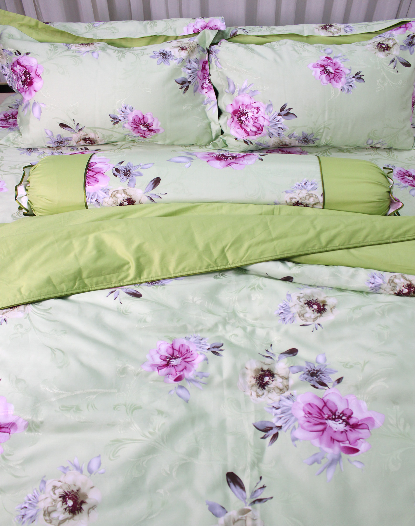 Bộ chăn ga gối 5 món satin gấm tơ tằm Hàn Julia 761BG18