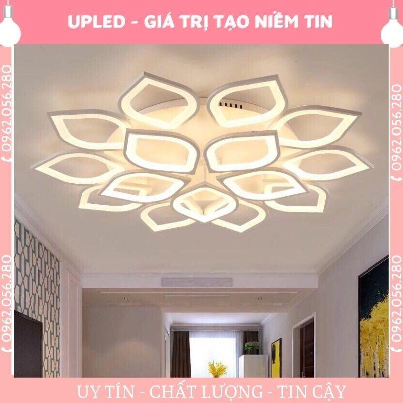 Đèn ốp trần cao cấp hình hoa sen bảo hành đổi mới, đèn trang trí phòng khách mica 15 cánh có điều khiển từ xa - Upled
