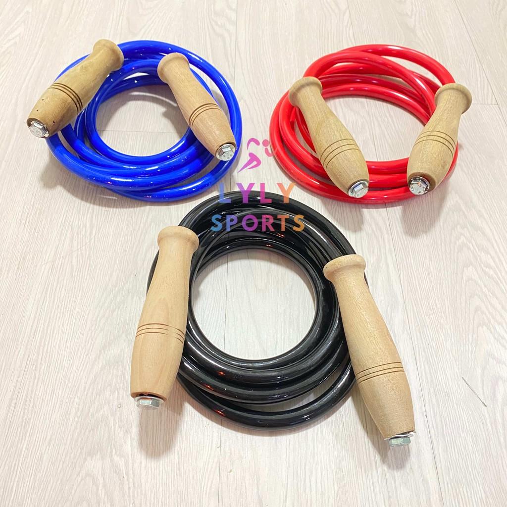 Dây Nhảy Boxing Muay Thái tập thể lực dài 2.6m - 3m, Dây nhảy cao su bản to nặng 500g cán gỗ cao cấp - LYLYSPORTS