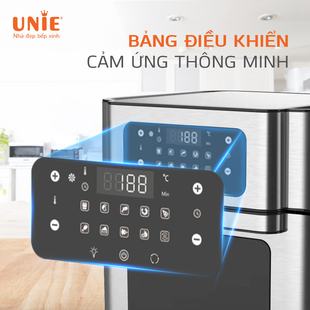 Nồi Chiên Không Dầu Unie UE-1000 Tiêu Chuẩn Đức 10 Chương Trình Nướng Dung Tích 12 Lít Công Suất 1800W - Hàng Chính Hãng