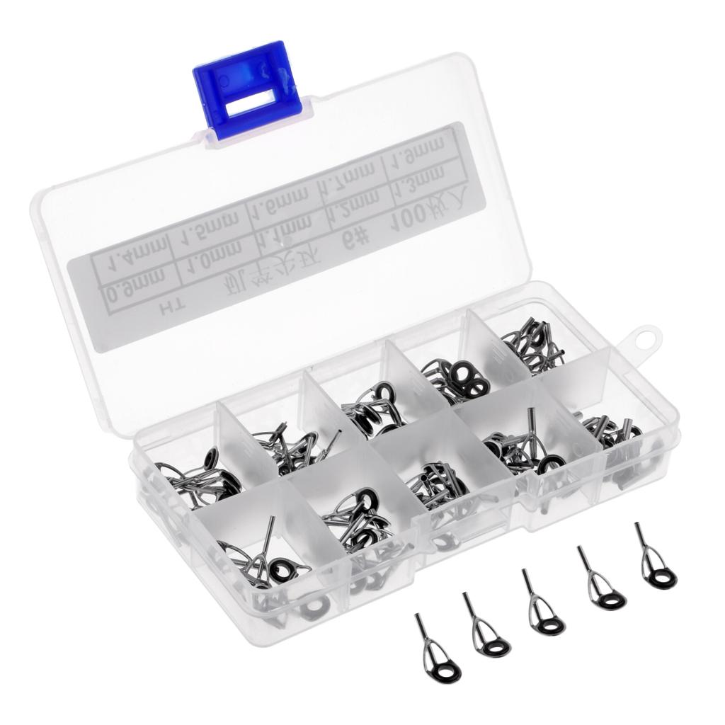 100Pcs Stainless Steel Fishing Rod Guides Ring Rod Repair Kit DIY Tips Ring