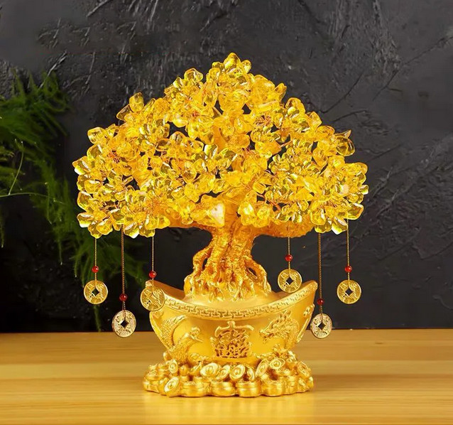 Cây Thỏi V.àng Tài Lộc Rồng Phụng Pha Lê 18cm