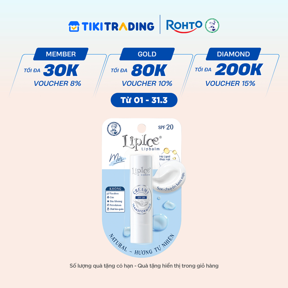 Son dưỡng môi không màu chuyển kem mịn LipIce Creamy Hương Tự Nhiên Natural 4.3g