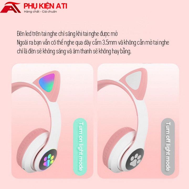 Tai nghe Mèo màu hồng kết nối Bluetooth  chụp tai,Headphone Tai Mèo Dễ Thương Có Mic,Âm Bass Mạnh Mẽ VZV-23M - ATI