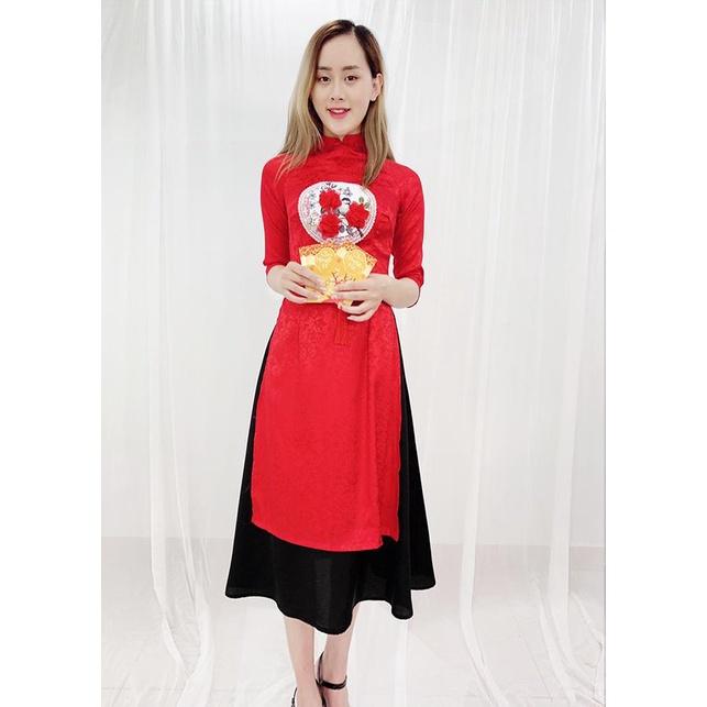 Áo Dài Cách Tân Diện Tết Vải Lụa Gấm có Họa Tiết , Có Big Size