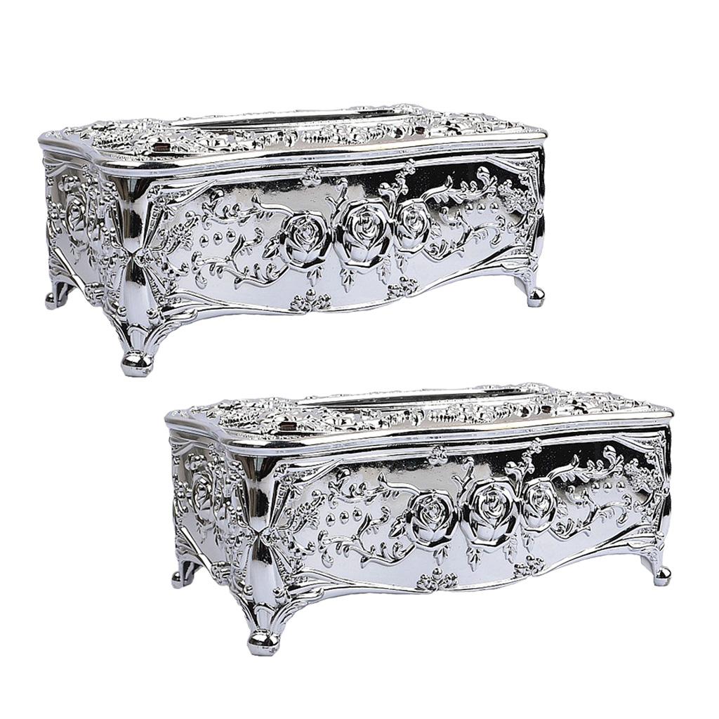 2pcs European Style Tissue Box Cover Living Room Car Tissue Holder Cover-Silver