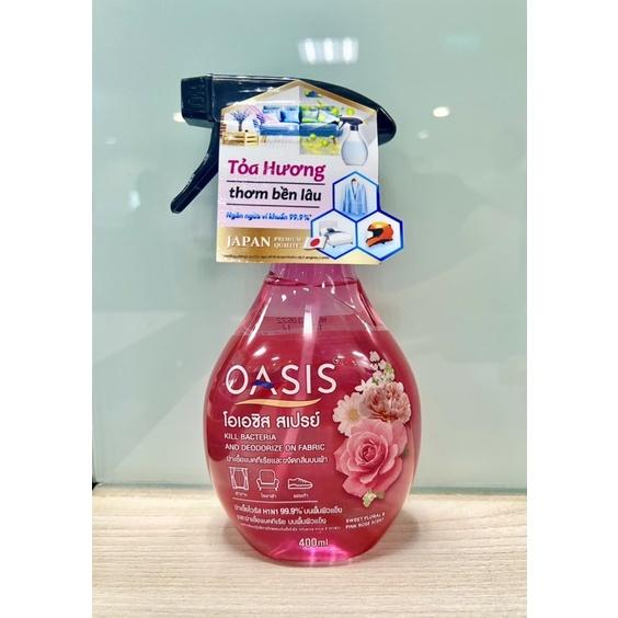 Xịt vải khử mùi &amp; Ngăn ngừa vi khuẩn trên vải Oasis Sweet floral &amp; Pink rose 400ml Hương thơm quyến rũ ngọt ngào