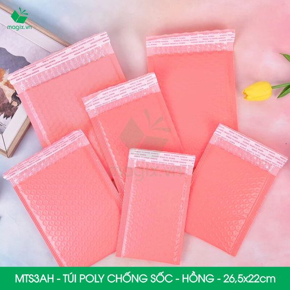 MTS3AH - 26.5x22cm - COMBO 50 TÚI GÓI HÀNG CHỐNG SỐC BỌC BÓNG KHÍ MÀU HỒNG PASTEL