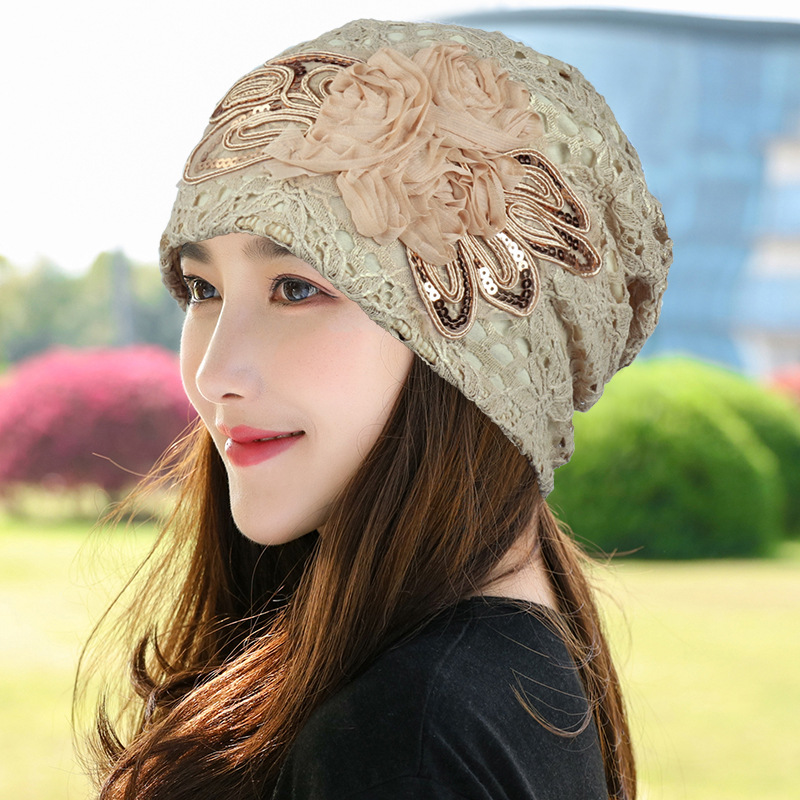 Mũ nữ mỏng thoáng khí, mũ turban, mũ Bao Đầu nữ ren Nơ Hoa Nón chụp đầu nữ phiên bản Hàn Quốc cho mọi mùa xuân hạ thu đông, mũ ren hoa rỗng, mũ không vành, mũ hóa trị cho nữ Mũ che tóc bạc trắng, mũ che tóc ngắn mỏngdona240106