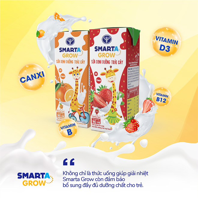 Thùng sữa nước trái cây Smarta Grow (vị dâu) giúp trẻ tăng chiều cao, phát triển não bộ, dinh dưỡng cho trẻ thấp còi (48 hộp x 180ml)