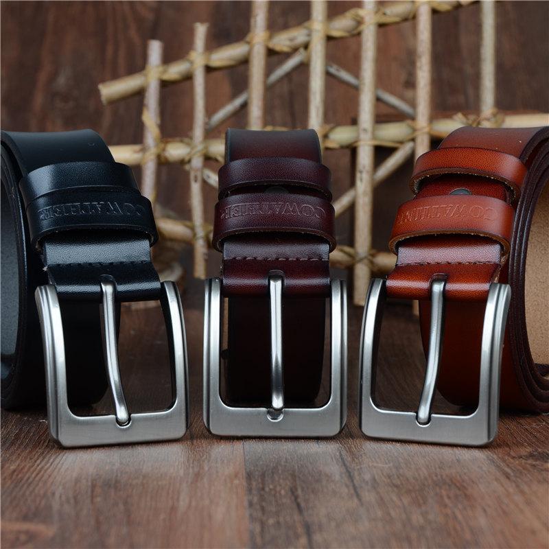 Nam Dây Da Bò Màu Vàng Bò Nhà Thiết Kế Thắt Lưng Nam Cao Cấp Thời Trang Vintage Nam Dây Đeo Quần Jean Da Bò XF002