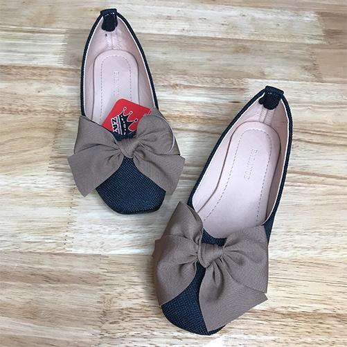 Dép nữ, giày búp bê đế bệt có nơ cực dễ thương, mũi vuông rất sang và xinh