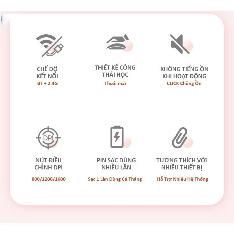 Chuột Không Dây Sạc Pin Click Siêu Tĩnh Âm 2 Chế Độ Bluetooth 5.2 & USB 2.4G, 3 Mức DPI KẾT NỐI ĐIỆN THOẠI IPAD LAPTOP - HÀNG CHÍNH HÃNG