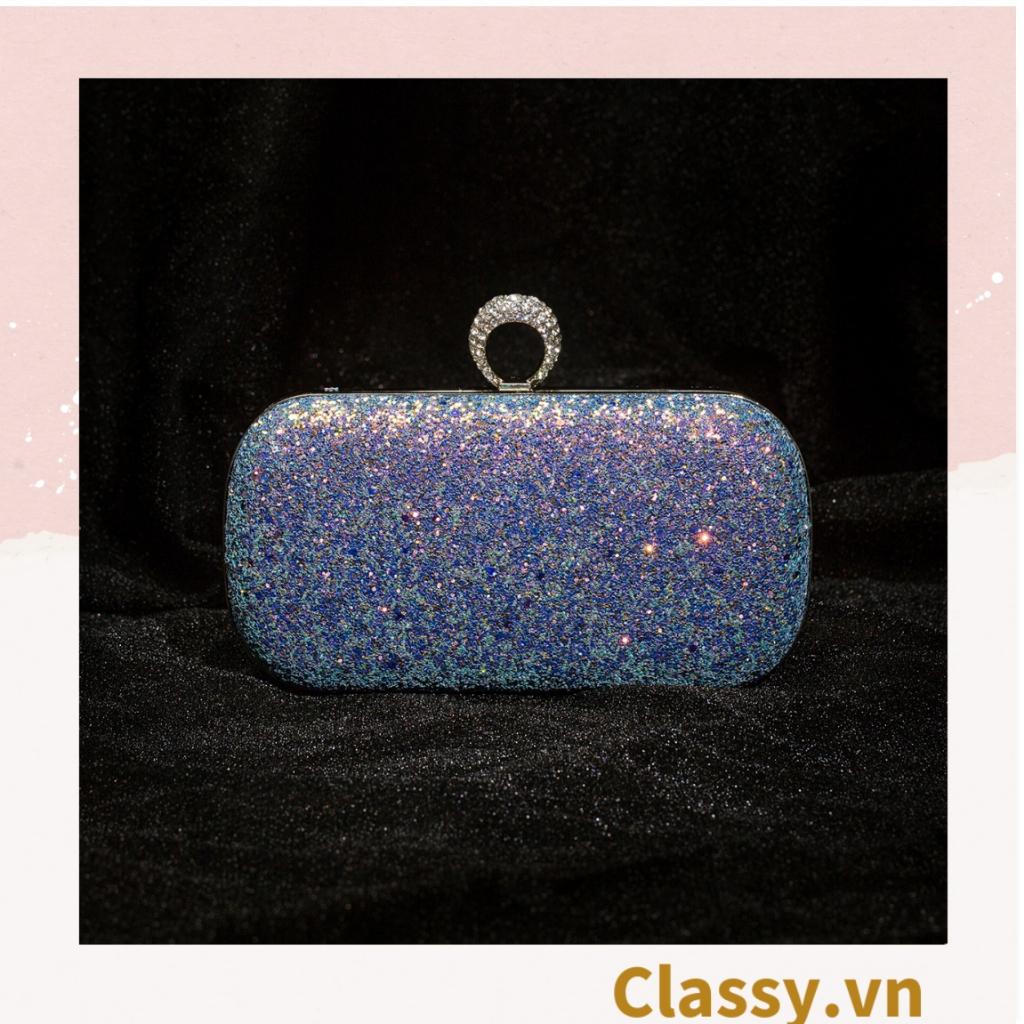 Clutch Classy cầm tay đi tiệc hình thoi , đính kim tuyến lấp lánh T590
