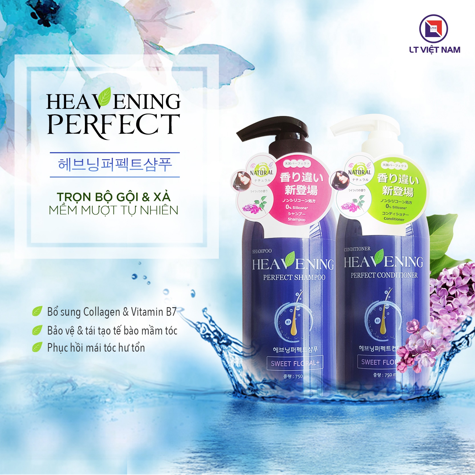 Bộ chăm sóc tóc dưỡng chất suôn mượt Heavening (Set 01 Gội &amp; 01 Xả)