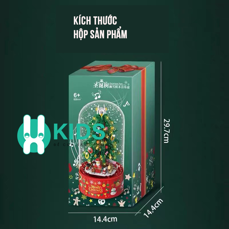 Hộp nhạc quà tặng noel cây thông giáng sinh lắp ráp trang trí DIY cỡ lớn có đèn phun tuyết tự động, xoay 360 siêu đẹp