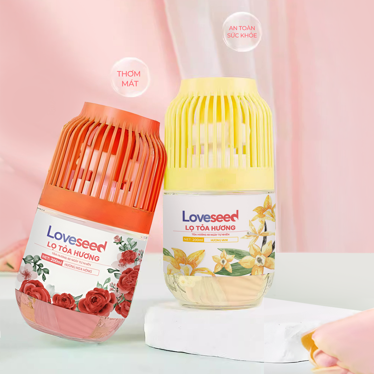 Lọ tỏa hương Loveseed hương thơm tự nhiên dễ chịu khử mùi sáp thơm phòng thế hệ mới 60 ngày - Dung tích 200ml