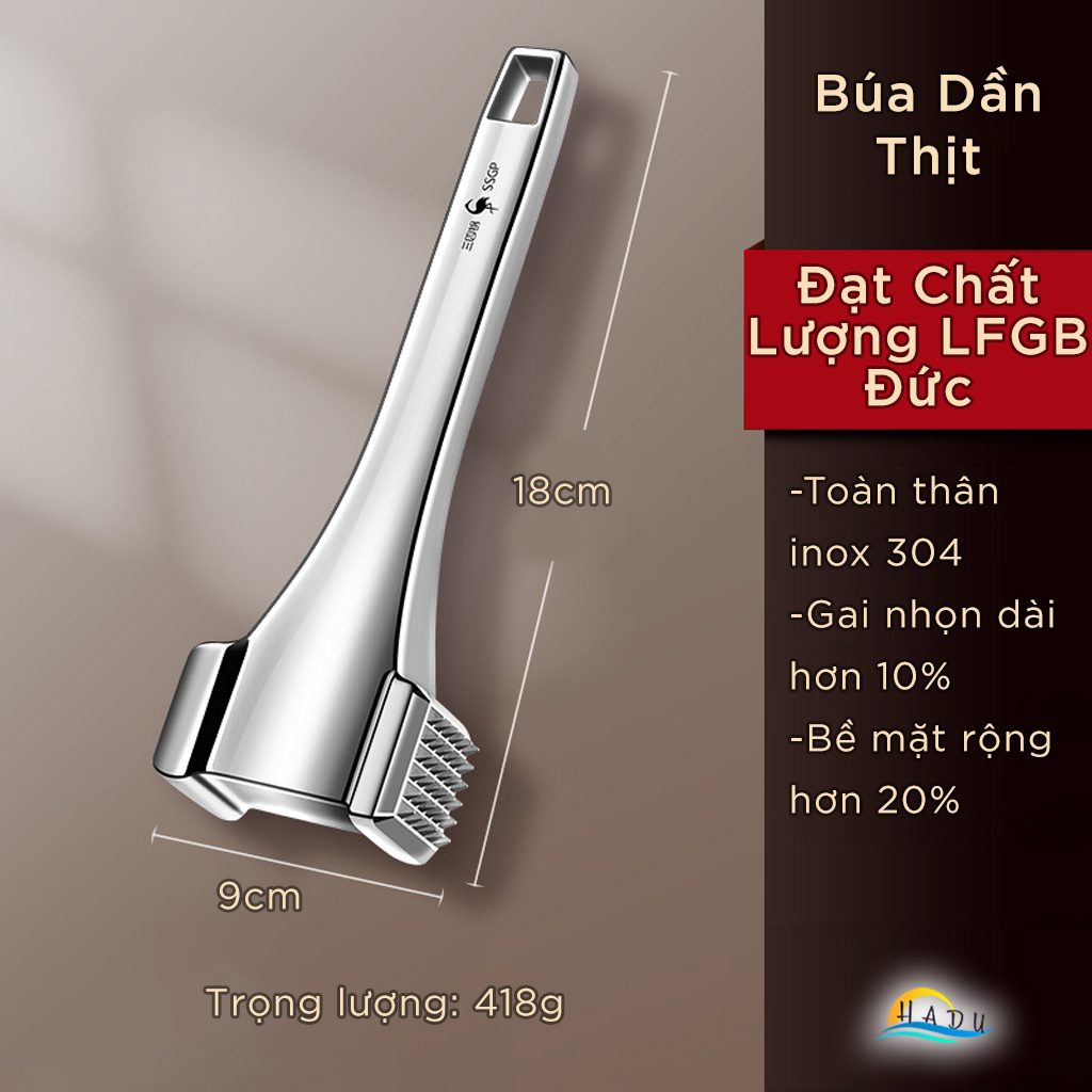 Búa Dần Đập Thịt Inox 304 Cao Cấp Đạt Chất Lượng LFGB Đức SSGP