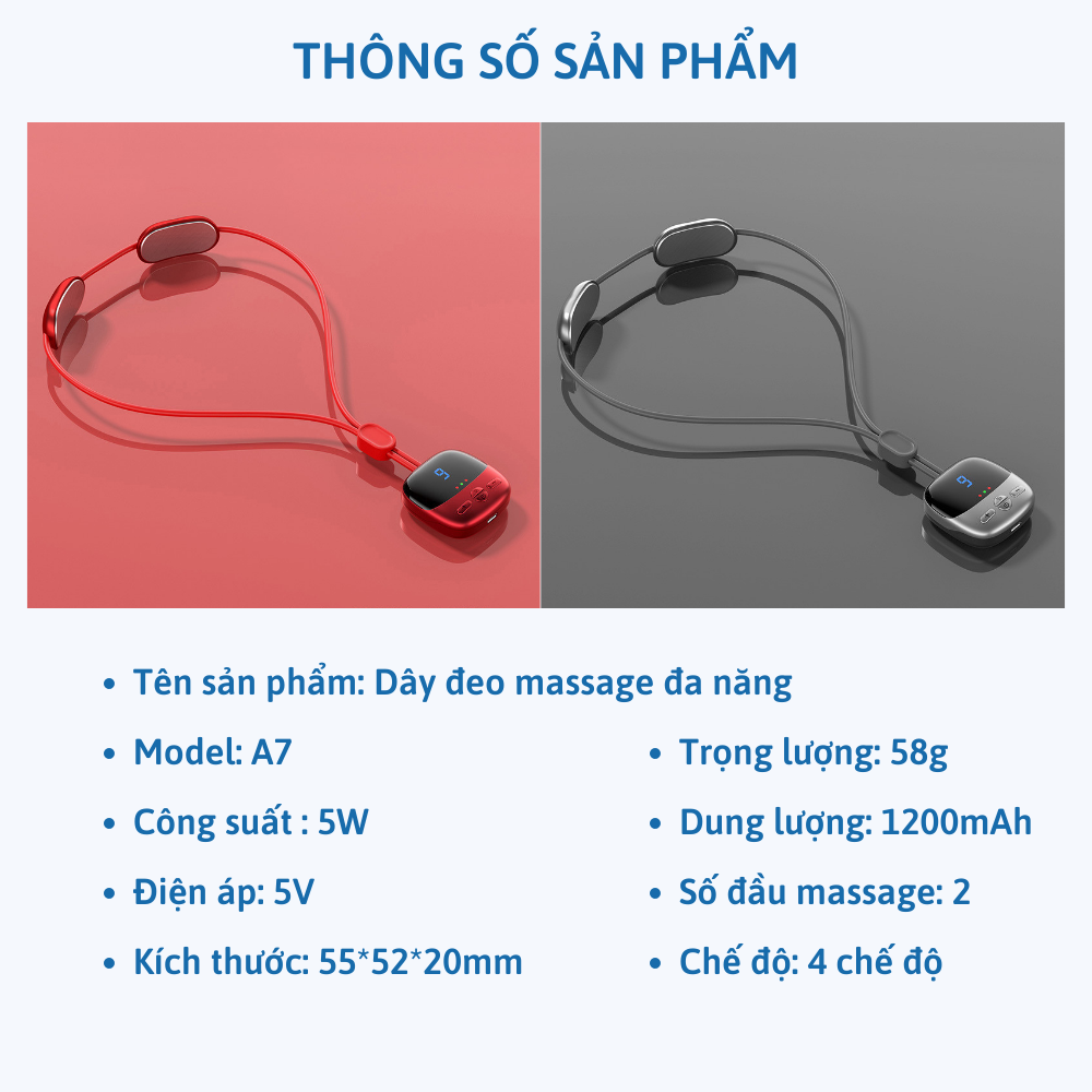 Dây đeo massage cổ vai gáy CTFAST LP-A7, máy mát xa nhiệt đa năng 2 đầu xung điện kép kết hợp 9 cường độ rung hỗ trợ giảm đau nhức mỏi cơ, thư giãn cơ thể, pin sạc, kích thước nhỏ gọn - Hàng chính hãng