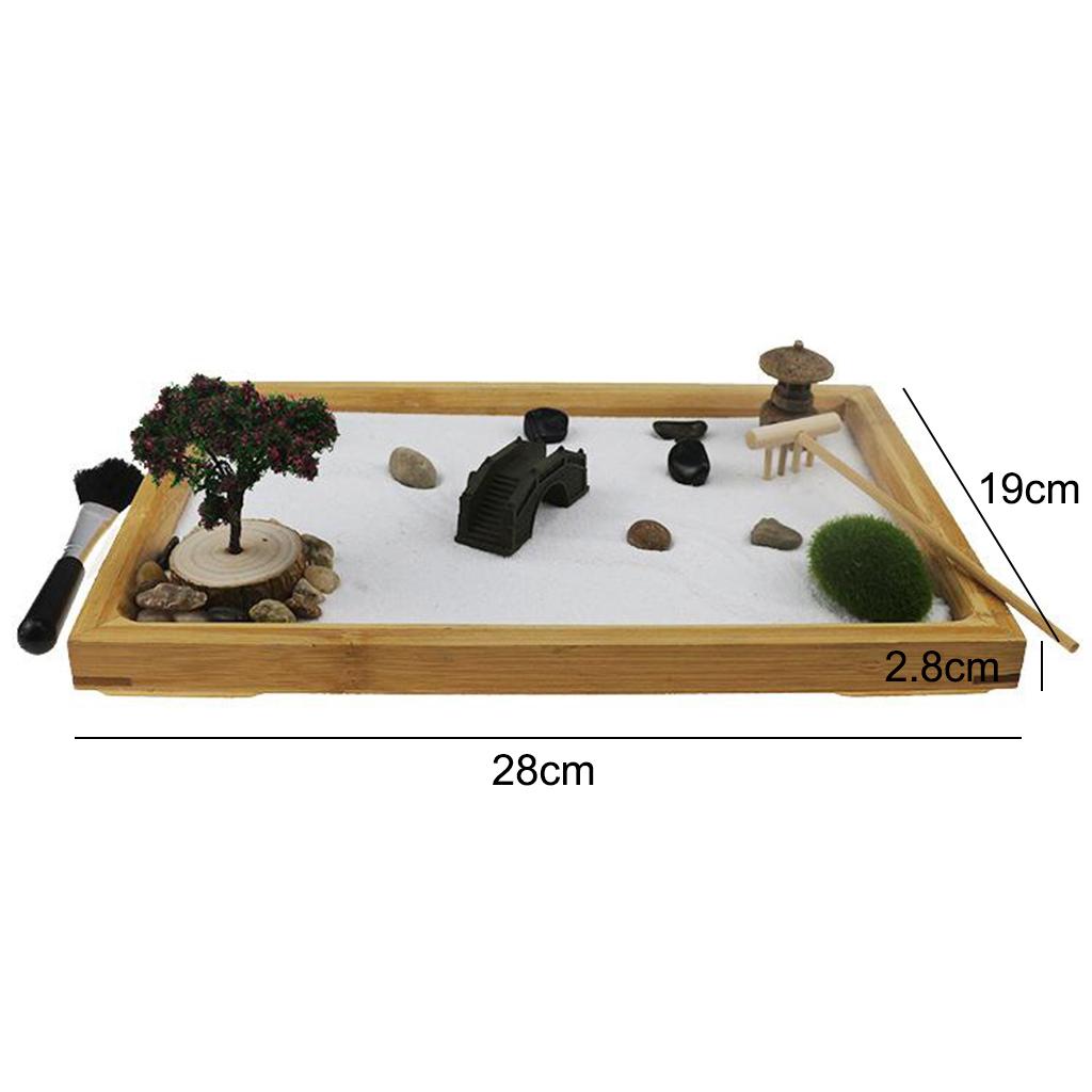 Zen Sand Garden for Desk with Rake Rocks and Bridge Tree Mini Sandbox Toys