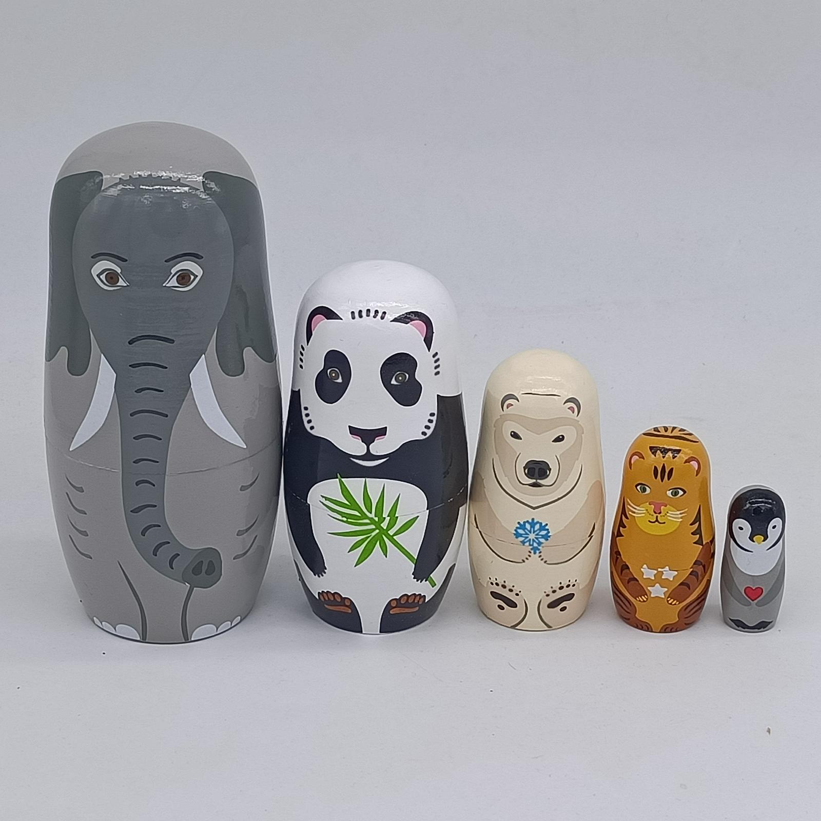 5pcs Wooden Nesting Dolls Matryoshka Animal Russian Doll Kids Child Toy Gift