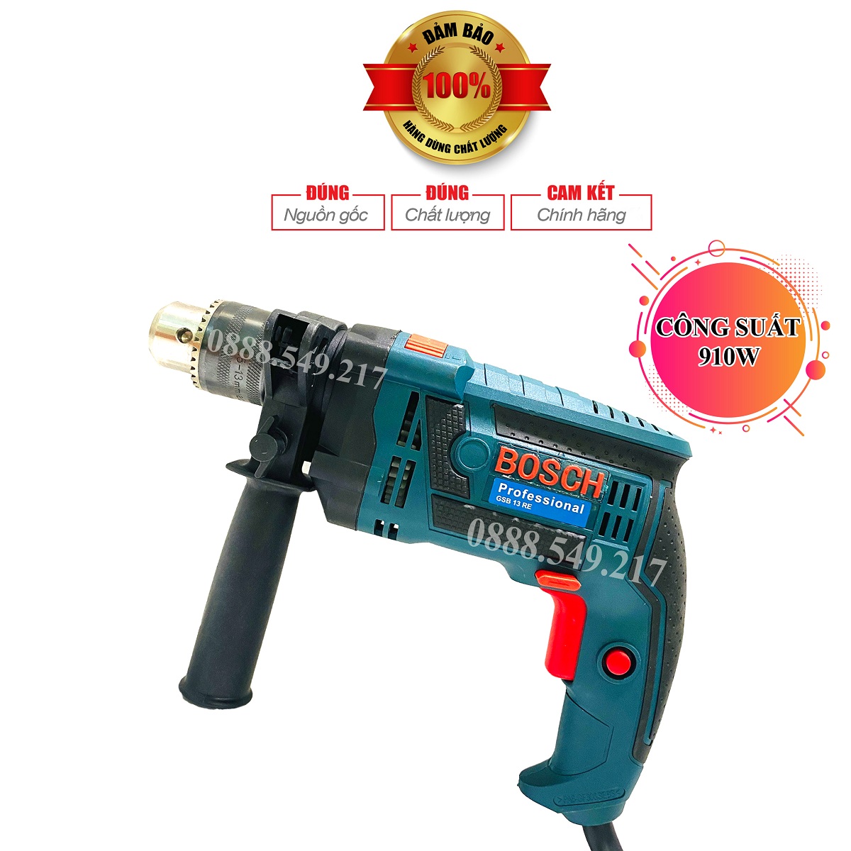 Máy Khoan Điện Bo.s.ch 13ly GSB 13RE, Chuyên Khoan Tường, Sắt, Gỗ, Bắt Vít, Bắn Tôn - Động Cơ Chuẩn Dây Đồng Siêu Khỏe
