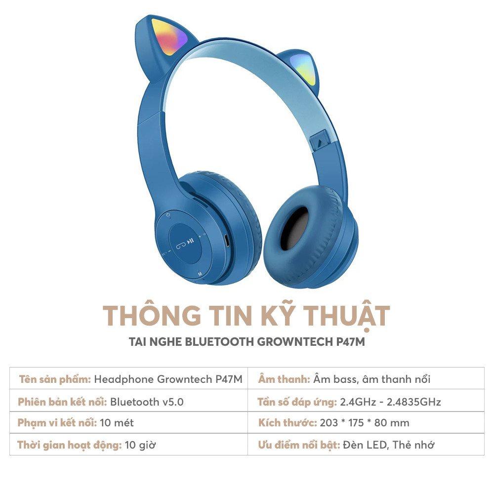 Tai nghe bluetooth 5.0 mini LinkeeTech P47M tai mèo loại mini, kèm micro có cỗng 3.5mm