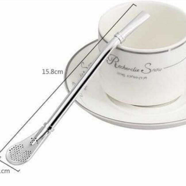 THÌA CAFEMUỖNG CAFE KIÊM ỐNG HÚT BẰNG INOX UỐNG CAFE CAO CẤP TIỆN LỢI