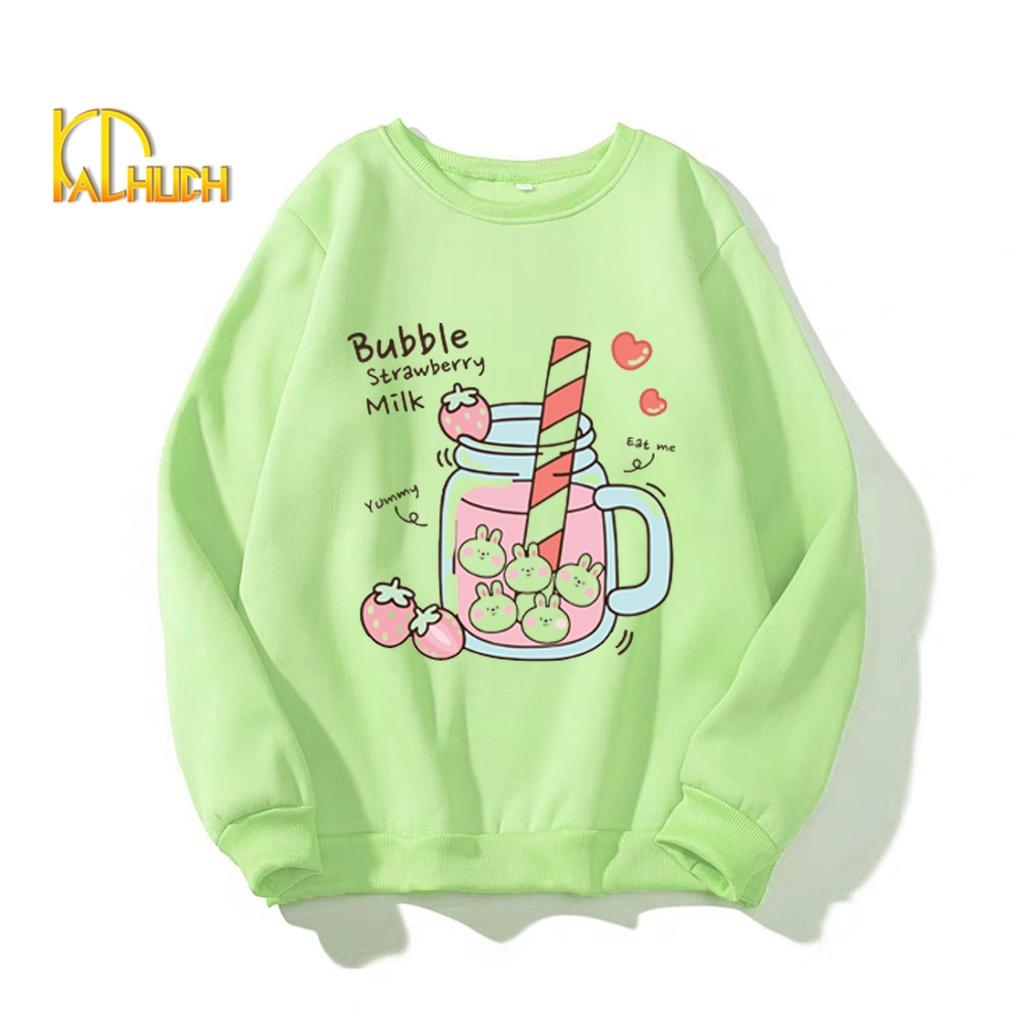 ÁO SWEATER NỮ IN BUBBLE STRAWBERY MILK NHIỀU SIZE NHIỀU MÀU LỰA CHỌN VẢI NỈ BÔNG
