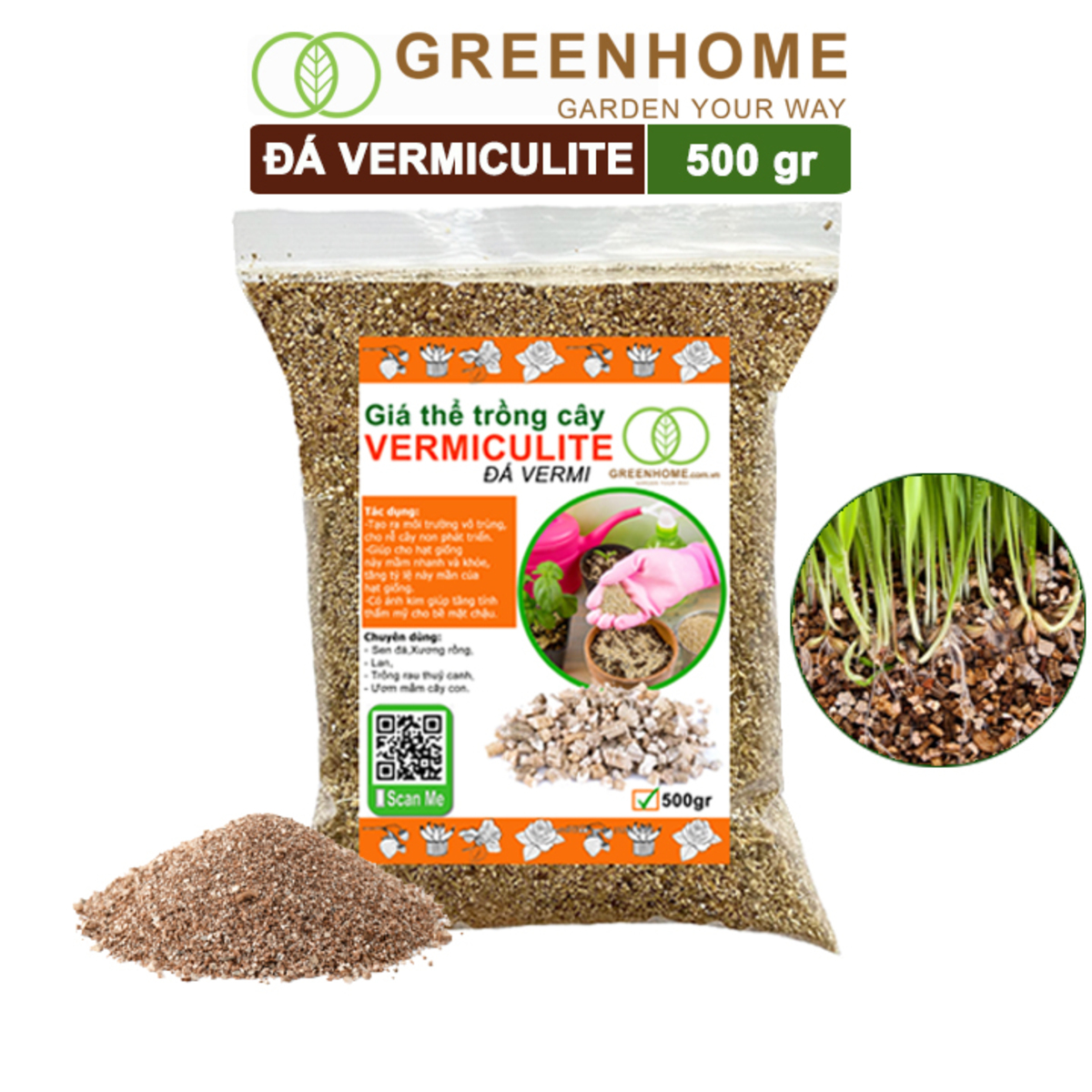Đá Vermiculite (vơ mi), bao 500gr, ươm hạt giống, trồng rau mầm, đất hoa hồng, sen đá, thuỷ canh |Greenhome