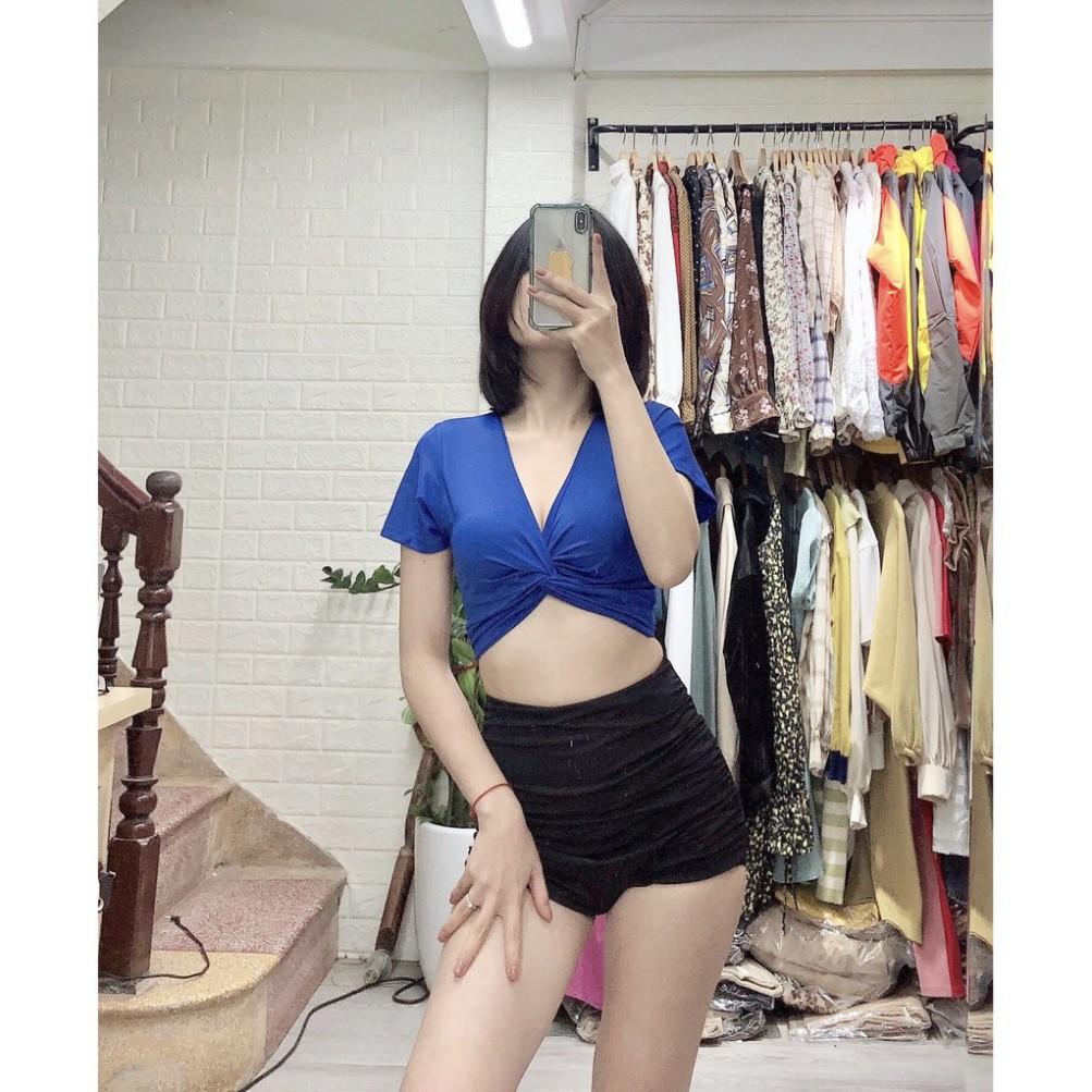 freeship Bikini đồ bơi hai mảnh cộc tay ️Freeship️xanh dương quần đùi cạp cao che bụng mặc đi biển đi bơi mới nhất